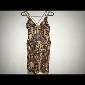Rose Gold Strappy Sequin Mini Dress